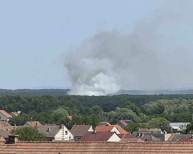 Na Hodonínsku hoří les, hasiči požár likvidují i s pomocí dronu a vrtulníku