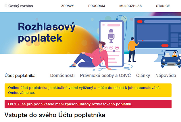 Firmy a živnostníci se musí nahlásit k poplatkům za ČT a ČRo. Systém kolabuje